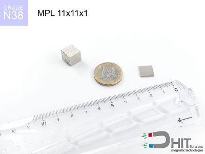 magnes neodymowy płytkowy MPL 11x11x1 N38  MPL 11x11x1 N38 magnes neodymowy płytkowy