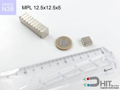 magnes neodymowy płytkowy MPL 12.5x12.5x5 N38  MPL 12.5x12.5x5 N38 magnes neodymowy płytkowy