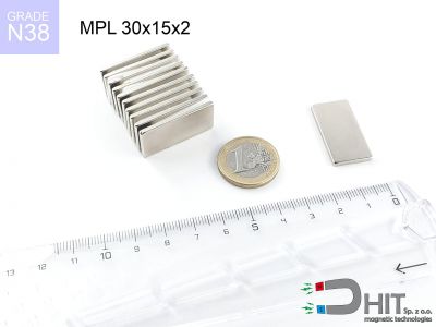 MPL 30x15x2 N38 - magnesy neodymowe płytkowe