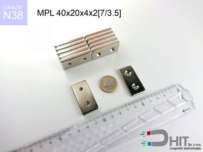 MPL 40x20x4x2[7/3.5] N38 - magnesy neodymowe płaskie