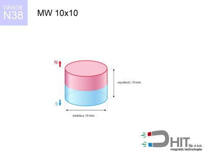 magnes neodymowy walcowy MW 10x10 N38  MW 10x10 N38 magnes neodymowy walcowy