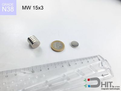 MW 15x3 N38 - magnesy neodymowe walcowe