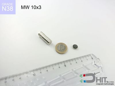 MW 10x3 N38 - neodymowe magnesy walcowe