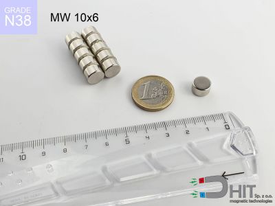 MW 10x6 N38 - neodymowe magnesy walcowe