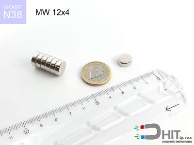 MW 12x4 N38 - magnesy neodymowe walcowe
