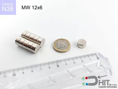 MW 12x6 N38 - magnesy w kształcie walca