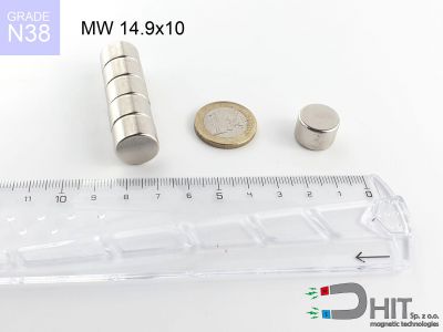 MW 14.9x10 N38 - magnesy w kształcie walca