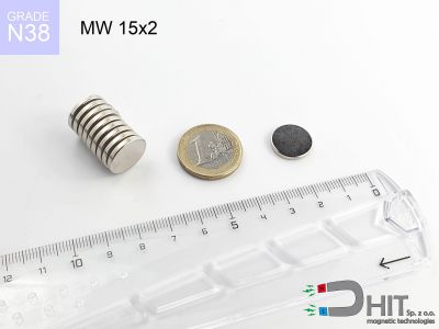 MW 15x2 N38 - magnesy w kształcie walca