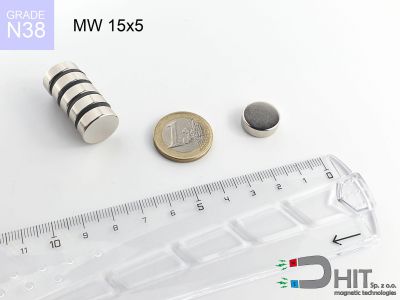 MW 15x5 N38 - neodymowe magnesy walcowe