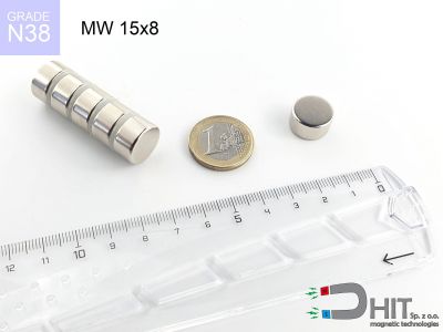 MW 15x8 N38 - magnesy w kształcie krążka