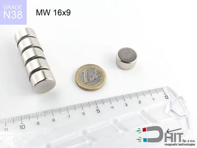 MW 16x9 N38 - magnesy w kształcie krążka