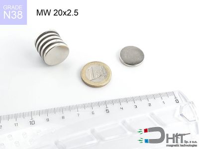 MW 20x2.5 N38 - magnesy w kształcie krążka