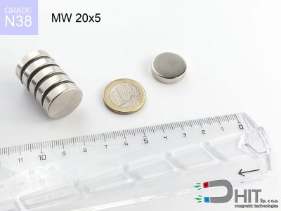 MW 20x5 N38 - magnesy w kształcie walca