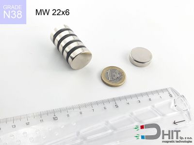 MW 22x6 N38 - magnesy neodymowe walcowe