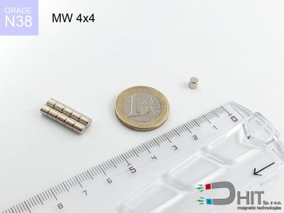 MW 4x4 N38 - neodymowe magnesy walcowe