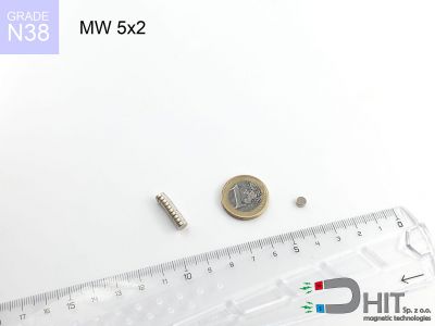 MW 5x2 N38 - neodymowe magnesy walcowe