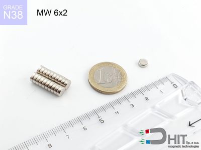 MW 6x2 N38 - neodymowe magnesy walcowe