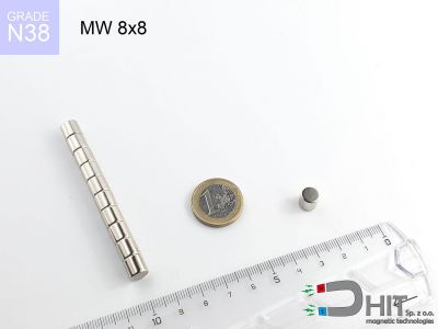 MW 8x8 N38 - magnesy neodymowe walcowe