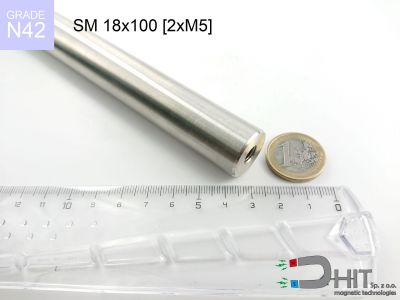 SM 18x100 [2xM5] N42 - separatory wałki magnetyczne z magnesami ndfeb