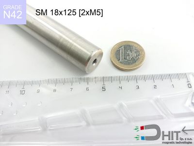 SM 18x125 [2xM5] N42 - separatory pałki magnetyczne z magnesami