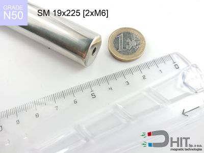 SM 19x225 [2xM6] N50 - separatory pałki magnetyczne z magnesami neodymowymi
