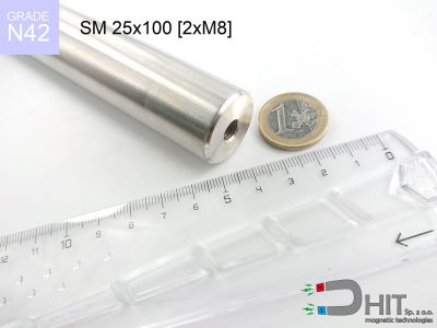 SM 25x100 [2xM8] N42 - separatory pałki magnetyczne z neodymowymi magnesami