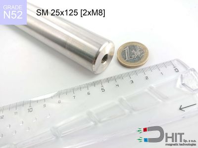 SM 25x125 [2xM8] N52 - separatory pałki magnetyczne z magnesami ndfeb