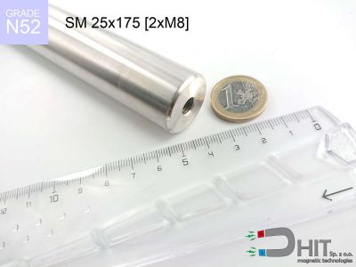 SM 25x175 [2xM8] N52 - separatory pałki magnetyczne z magnesami ndfeb