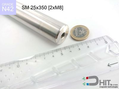 SM 25x350 [2xM8] N42 - separatory wałki magnetyczne z magnesami