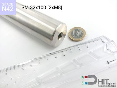 SM 32x100 [2xM8] N42 - separatory wałki magnetyczne z magnesami