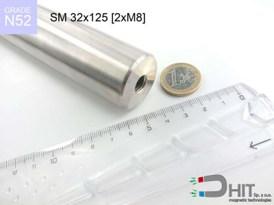 SM 32x125 [2xM8] N52 - separatory pałki magnetyczne z neodymowymi magnesami