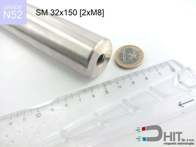 SM 32x150 [2xM8] N52 - separatory wałki magnetyczne z neodymowymi magnesami