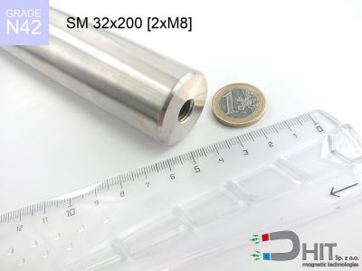 SM 32x200 [2xM8] N42 - separatory pałki magnetyczne z neodymowymi magnesami