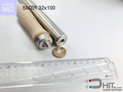 SMZR 32x100 N52 - separatory wałki z magnesami neodymowymi z drewnianą rękojeścią
