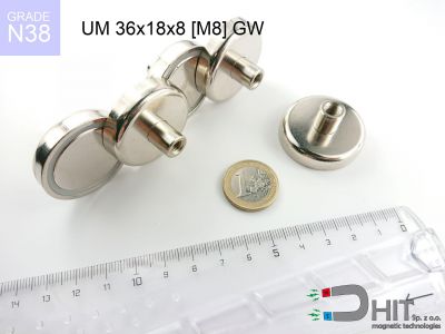 UMGW 36x18x8 [M8] GW N38 - magnesy w obudowie z gwintem wewnętrznym