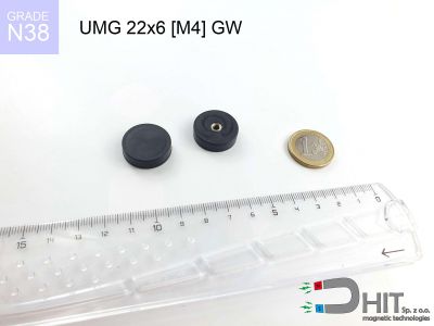 UMGGW 22x6 [M4] GW N38 - gwintowane magnesy neodymowe w gumie