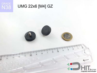 UMGGZ 22x6 [M4] GZ N38 - gwintowane neodymowe magnesy w gumie