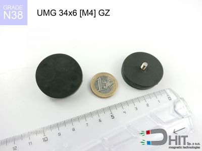 UMGGW 34x6 [M4] GZ N38 - gwintowane magnesy neodymowe w gumie