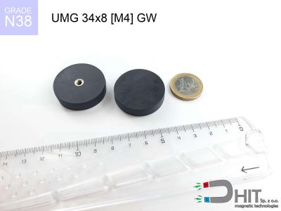UMGGW 34x8 [M4] GW N38 - magnesy z gwintem w gumie