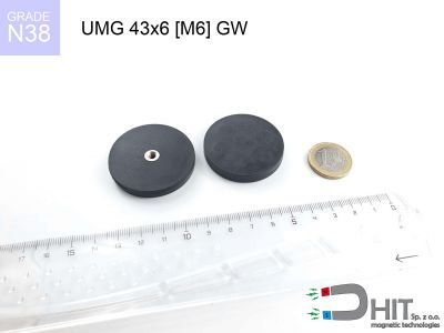 UMGGW 43x6 [M4] GW N38 - magnesy z gwintem w gumie