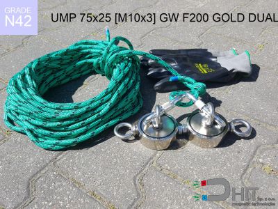 UMP 75x25 [M10x3] GW F200 GOLD DUAL Lina N42 uchwyt magnetyczny do poszukiwań