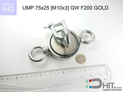 UMP 75x25 [M10x3] GW F200 GOLD N42 - neodymowe magnesy do szukania w wodzie