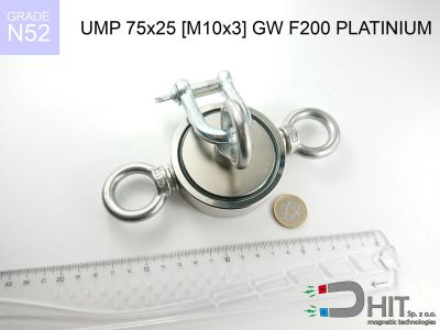 UMP 75x25 [M10x3] GW F200 PLATINIUM N52 - uchwyty magnetyczne do szukania w wodzie