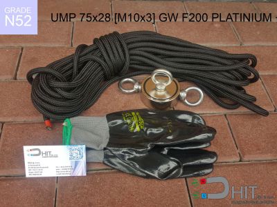 UMP 75x28 [M10x3] GW F200 PLATINIUM + Lina N52 - magnetyczne uchwyty do łowienia w wodzie