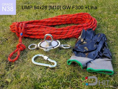 UMP 94x28 [3xM10] GW F300 GOLD Lina N38 - magnesy neodymowe do szukania w wodzie