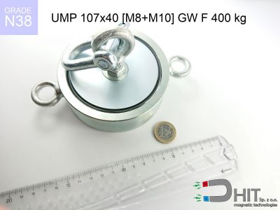 UMP 107x40 [M8+M10] GW F 400 kg N38 - magnesy neodymowe dla poszukiwaczy