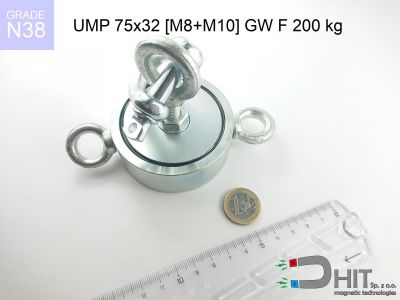 UMP 75x28 [M8+M10] GW F 200 kg  - magnesy neodymowe do szukania w wodzie