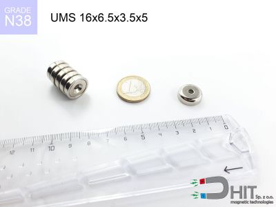 UMS 16x6.5x3.5x5 N38 - magnetyczne uchwyty z otworem stożkowym