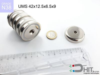 UMS 42x12.5x6.5x9 N38 - magnetyczne uchwyty z otworem stożkowym